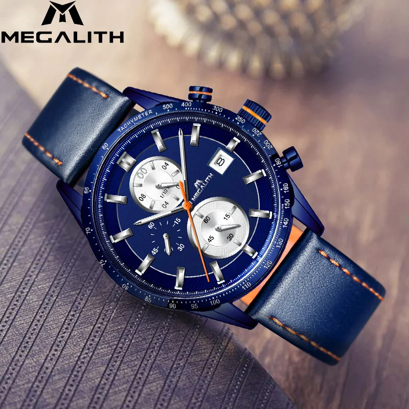 MEGALITH Men Fashion Chronograph Quartz Watch Sports Waterproof Watches Men Blue Leather Watch For Man Clock Reloj Hombre
MEGALITH Men Fashion Chronograph Quartz Watch Sports Waterproof Watches Men Blue Leather Watch For Man Clock Reloj Hombre