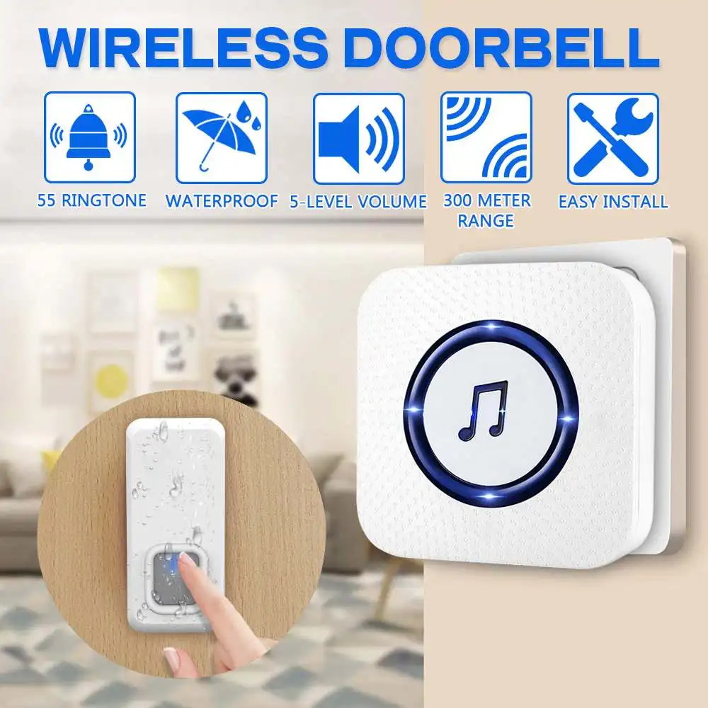 110-260V Wireless Doorbell 300M Remote CALL EU/US/UK/AU plug digital smart Cordless door bell Receiver
110-260V Wireless Doorbell 300M Remote CALL EU/US/UK/AU plug digital smart Cordless door bell Receiver
