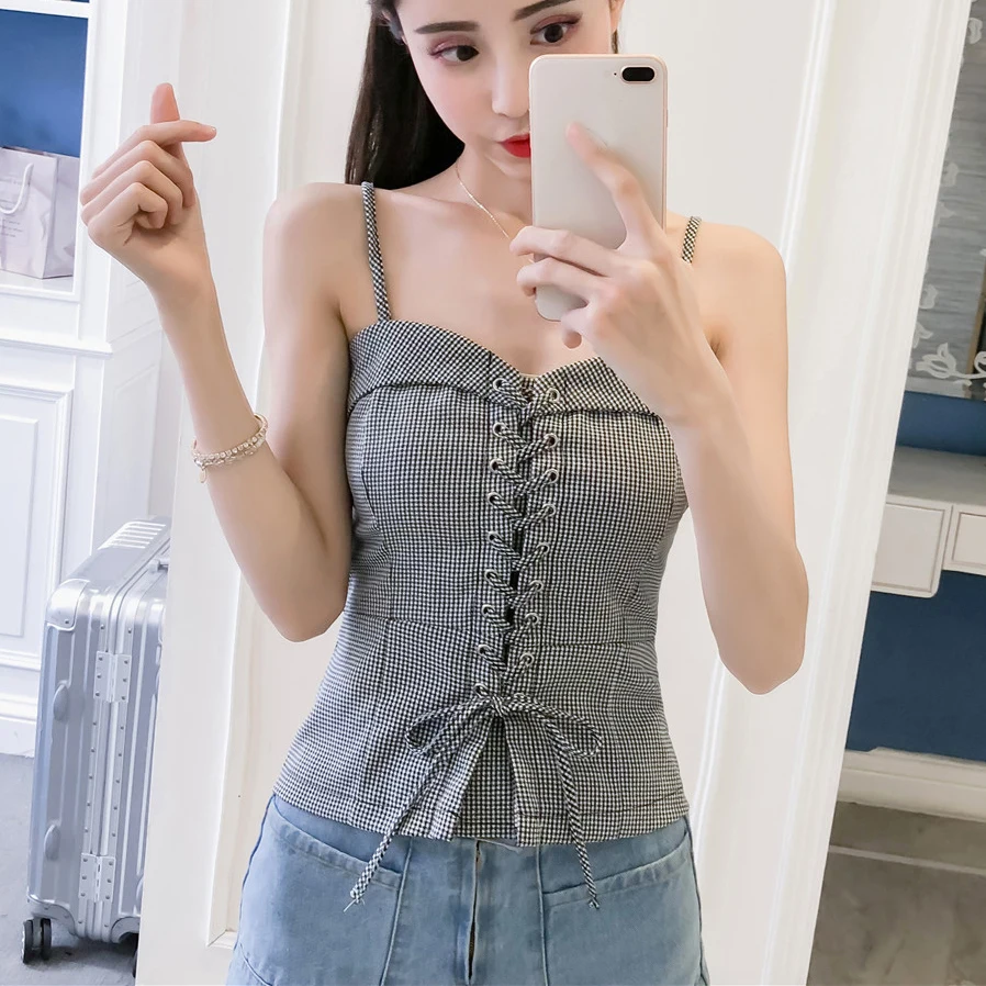 2019 New Vests Camis Sleeveless Women's Tanks Summer Plaid Slim Crop Tops Backless Lace-up Bandage Sexy Camisole Tank Top
2019 New Vests Camis Sleeveless Women's Tanks Summer Plaid Slim Crop Tops Backless Lace-up Bandage Sexy Camisole Tank Top