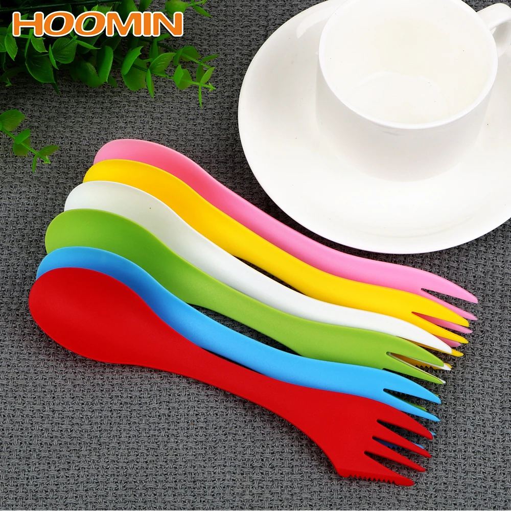 HOOMIN 6 piece/set Spoon Fork Knife 3 In 1 Multifunction Travel Cutlery 18CM Length Camping Utensils Gadget Kitchen Accessories | Дом и сад