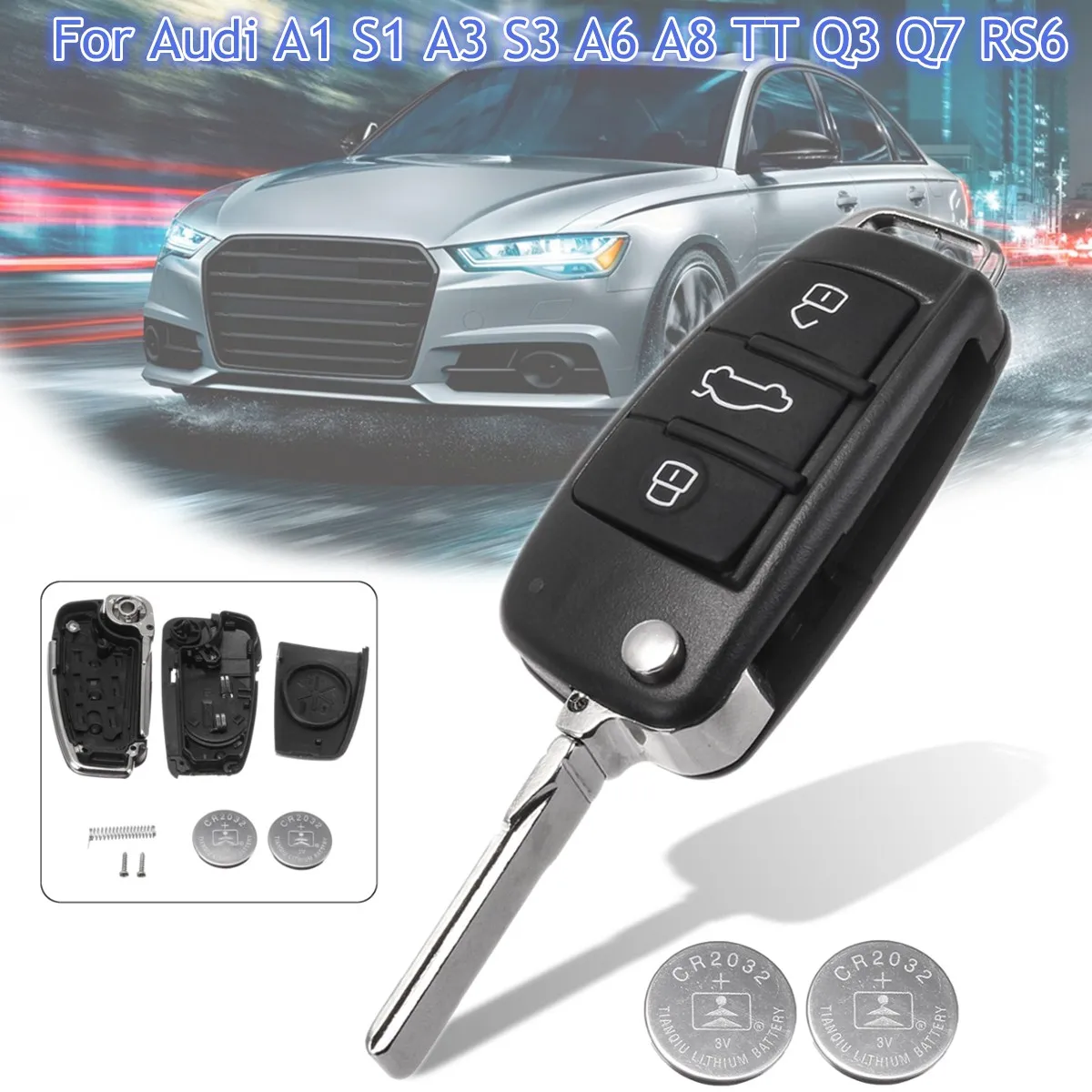 For Audi A1 S1 A3 S3 A6 A8 TT Q3 Q7 RS6 3 Buttons Remote Key Fob Case Shell With 2 Batteries
For Audi A1 S1 A3 S3 A6 A8 TT Q3 Q7 RS6 3 Buttons Remote Key Fob Case Shell With 2 Batteries