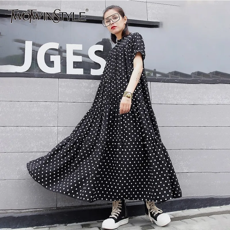 TWOTWINSTYLE Casual Ankle Length Dress Female Short Sleeve Stand Collar Polka Dot Shirt Dresses Women 2019 Summer Fashion New
TWOTWINSTYLE Casual Ankle Length Dress Female Short Sleeve Stand Collar Polka Dot Shirt Dresses Women 2019 Summer Fashion New