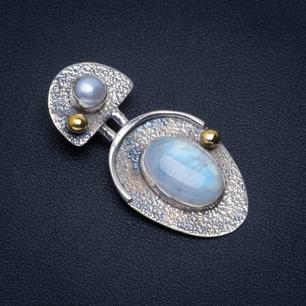 Natural Rainbow Moonstone Handmade Unique 925 Sterling Silver Pendant 1.5" A3839
Natural Rainbow Moonstone Handmade Unique 925 Sterling Silver Pendant 1.5" A3839