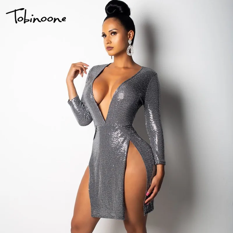 Tobinoone Winter Bodycon Dress Women V Neck Sexy Dress Elegant Black High Split Mini Autumn Sequined Party Dresses 2018 Vestidos
Tobinoone Winter Bodycon Dress Women V Neck Sexy Dress Elegant Black High Split Mini Autumn Sequined Party Dresses 2018 Vestidos