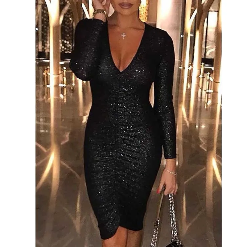 MUXU glitter black sequin dress sexy bodycon dresses woman party night vestidos sukienki spring long sleeve v neck pleated dress
MUXU glitter black sequin dress sexy bodycon dresses woman party night vestidos sukienki spring long sleeve v neck pleated dress