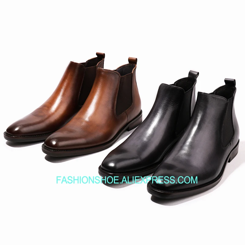 Ltalian Style Men Handmade Mens Boots Genuine leather Brogue Lace Formal Chelsea Boot