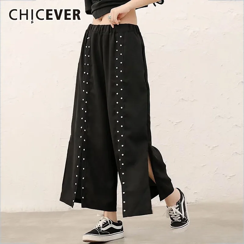 CHICEVER Spring Casual Women Pant Elastic High Waist Patchwork Beading Pockets Bottom Split Female Flare Pants 2019 Fashion New
CHICEVER Spring Casual Women Pant Elastic High Waist Patchwork Beading Pockets Bottom Split Female Flare Pants 2019 Fashion New