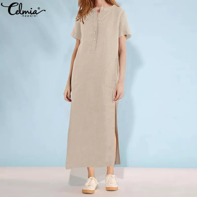 Celmia Women Vintage Linen Dress 2019 Summer Long Maxi Sundress Plus Size 5XL Short Sleeve Casual Loose Split Vestido Robe Femme
Celmia Women Vintage Linen Dress 2019 Summer Long Maxi Sundress Plus Size 5XL Short Sleeve Casual Loose Split Vestido Robe Femme
