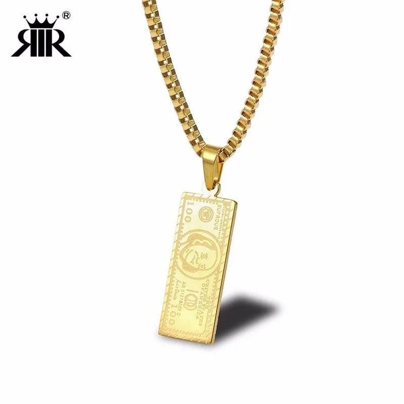 RIR Stainless Steel Golden Rectangle Dollar Pendant Necklace Delicate Washington Tag 100 Dollar Men's Jewellery Necklaces
RIR Stainless Steel Golden Rectangle Dollar Pendant Necklace Delicate Washington Tag 100 Dollar Men's Jewellery Necklaces