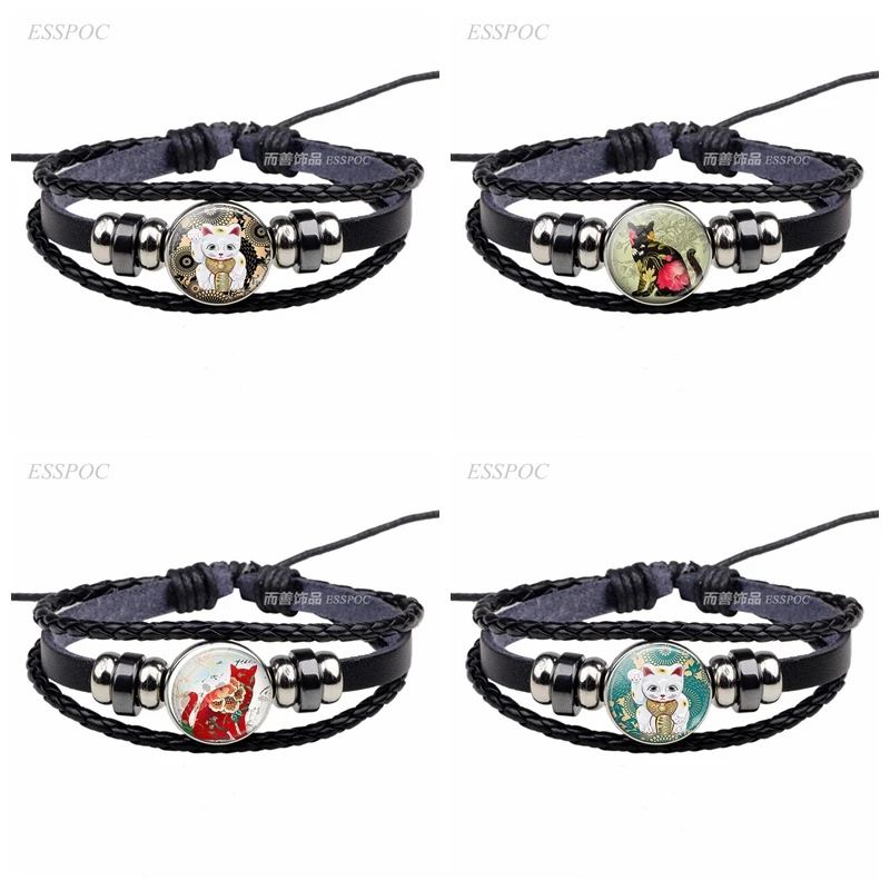 Lucky Cat Glass Dome Black Button Knit Leather Pendant Jewelry Bracelet Fashion Accessories Tan Maneki Neko Romance Gift
Lucky Cat Glass Dome Black Button Knit Leather Pendant Jewelry Bracelet Fashion Accessories Tan Maneki Neko Romance Gift