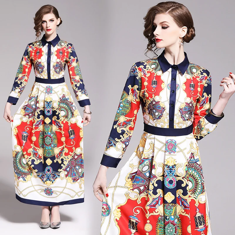 Europe Fashion Women Autumn Runway Maxi Dress Long Sleeve Elegant Stand Vintage Print Casual Holiday Dress
Europe Fashion Women Autumn Runway Maxi Dress Long Sleeve Elegant Stand Vintage Print Casual Holiday Dress