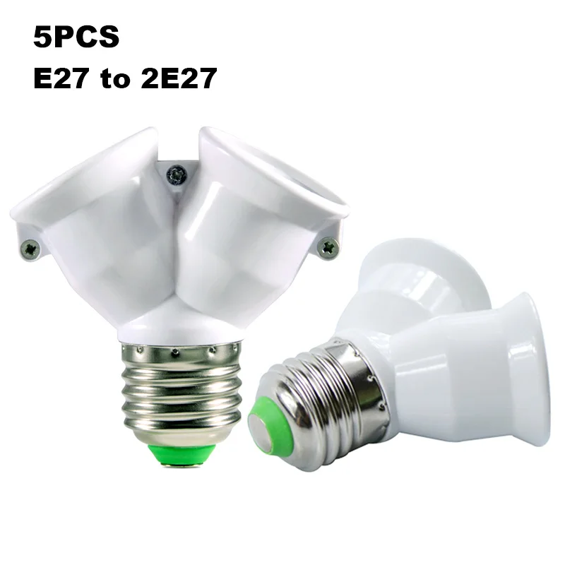 

5X E27 to 2E27 Screw Sockets Holder Bulb Extender Halogen Lamp Converter Adapter Fitting Socket Plastic Round Bulb 2 to 1 Screw