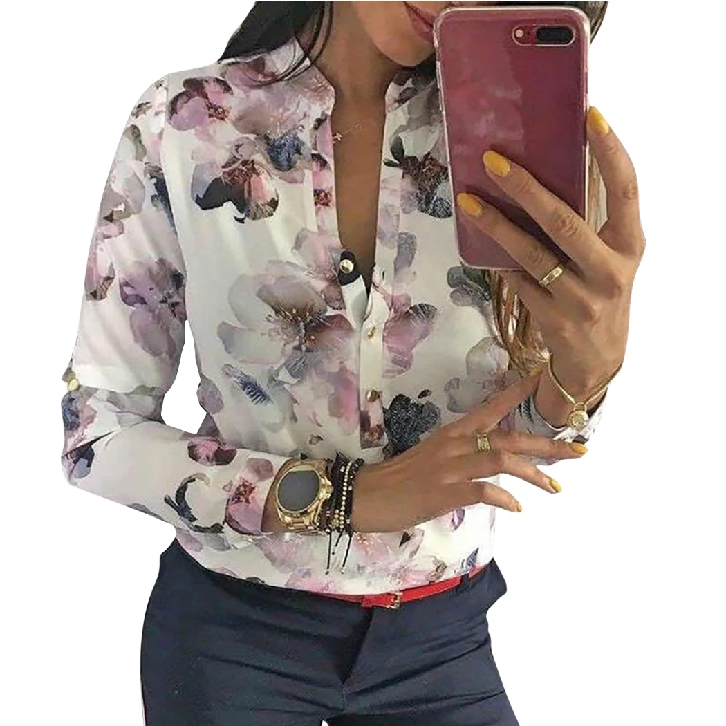2019 New Spring Women Elegant Floral Blouse Casual Flower Print Button Long Sleeve Basic Shirt Fashion Design V Neck Tops Tunic
2019 New Spring Women Elegant Floral Blouse Casual Flower Print Button Long Sleeve Basic Shirt Fashion Design V Neck Tops Tunic