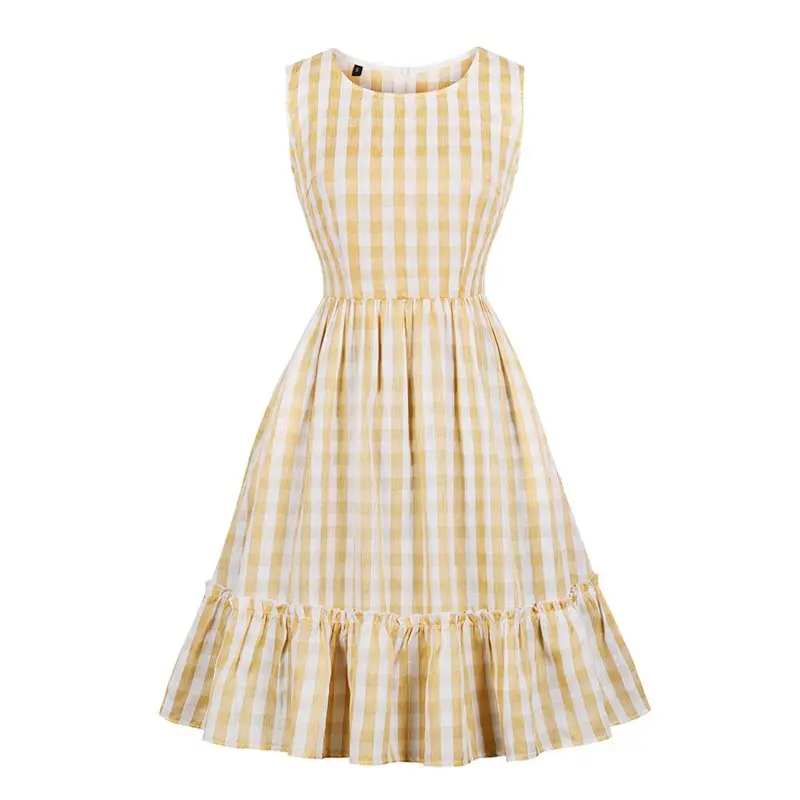 Sisjuly Summer Retro Dress Women A Line Vintage 50s Plaid Stripe Ruffle School Casual Sweet Yellow Sleeveless Elegant Dresses
Sisjuly Summer Retro Dress Women A Line Vintage 50s Plaid Stripe Ruffle School Casual Sweet Yellow Sleeveless Elegant Dresses