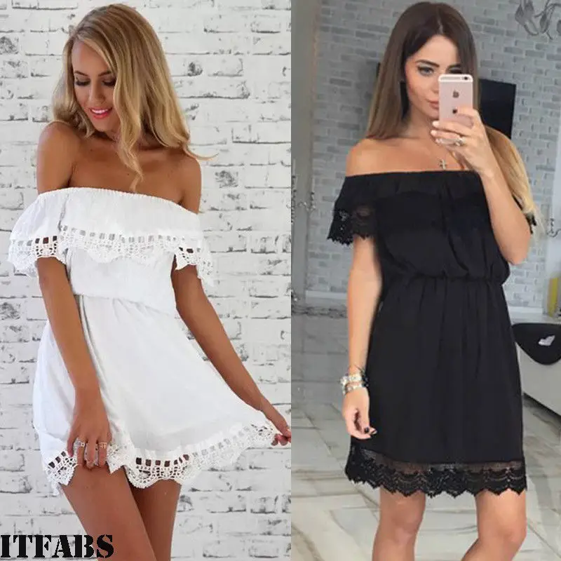 2019 Ladies Sexy Evening Party Solid Mini Dresses Women Summer Short Sleeve Off the Shoulder Lace Dress
2019 Ladies Sexy Evening Party Solid Mini Dresses Women Summer Short Sleeve Off the Shoulder Lace Dress