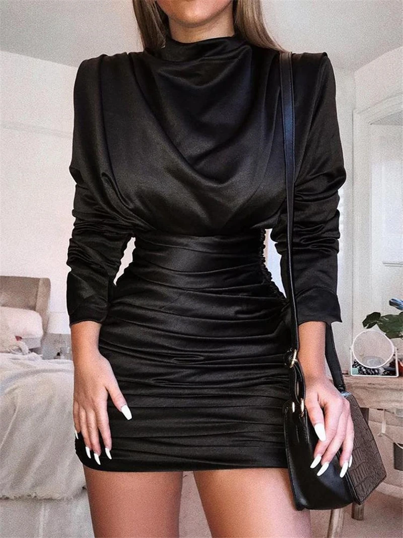 Sexy Women Pleated Bandage Mini Dress Solid Color High Neck Female Mini Dress OL Bodycon Party Short Mini Dress
Sexy Women Pleated Bandage Mini Dress Solid Color High Neck Female Mini Dress OL Bodycon Party Short Mini Dress