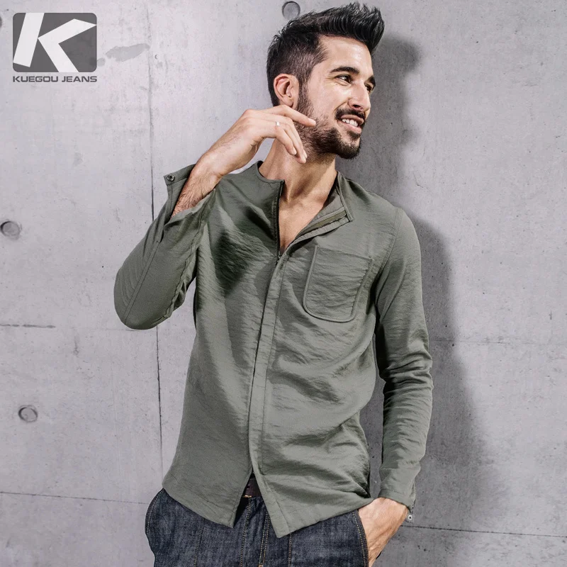 KUEGOU New Spring Mens Casual Shirts Zipper O-Neck Gray Army Green With Pocket For Man's Wear Long Sleeve Slim Fit Blouse 72293
KUEGOU New Spring Mens Casual Shirts Zipper O-Neck Gray Army Green With Pocket For Man's Wear Long Sleeve Slim Fit Blouse 72293