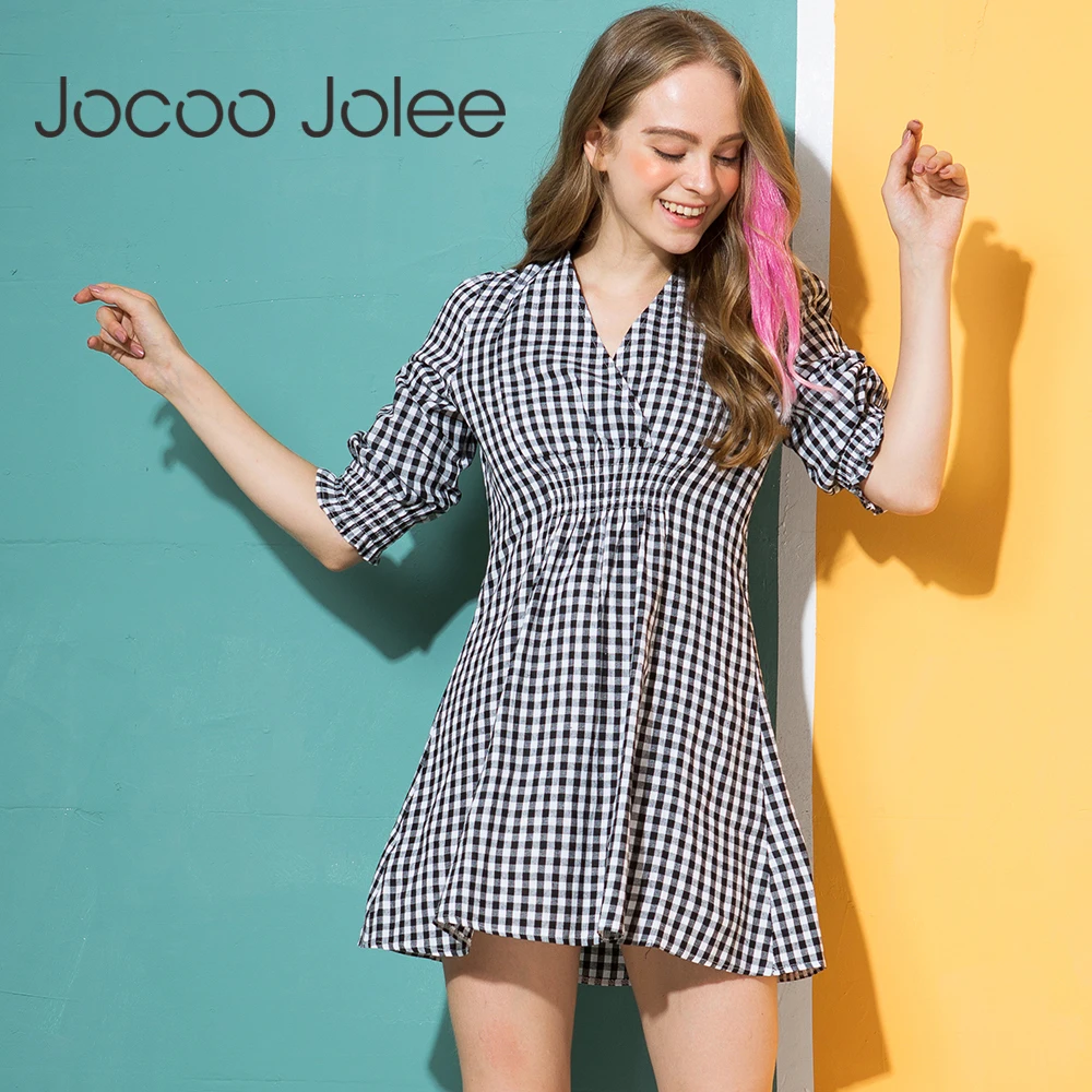 Jocoo Jolee Women Elegant Vintage Plaid Dress for Women 2018 Spring Autumn Half Sleeve V Neck Mini Dress Casual A-Line Dress
Jocoo Jolee Women Elegant Vintage Plaid Dress for Women 2018 Spring Autumn Half Sleeve V Neck Mini Dress Casual A-Line Dress