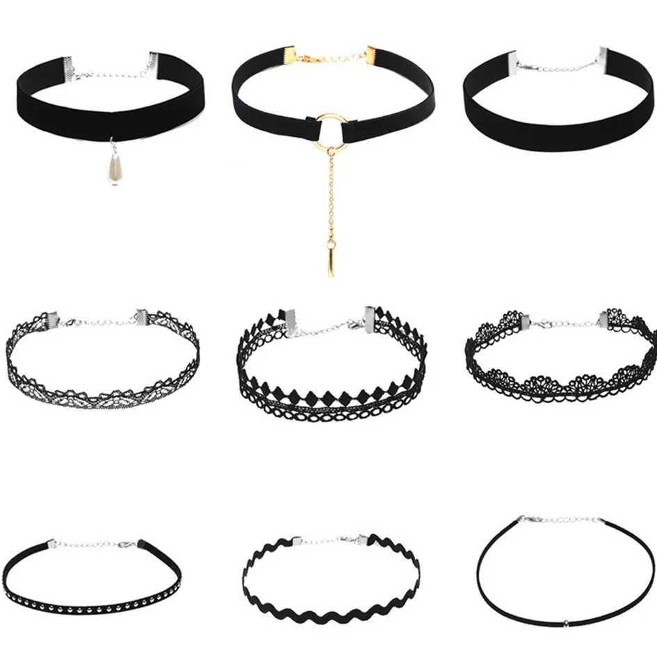 9 Pcs Women's Choker Set Groovy Black Laced Various Design Ladylike Accessory
9 Pcs Women's Choker Set Groovy Black Laced Various Design Ladylike Accessory