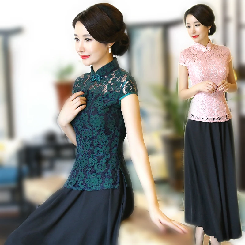 Vintage Chinese Style Tops Lace Wind Cheongsam Oriental Women T Shirt Pink Suits Clothing Femme Chinois Blouse National Costume
Vintage Chinese Style Tops Lace Wind Cheongsam Oriental Women T Shirt Pink Suits Clothing Femme Chinois Blouse National Costume