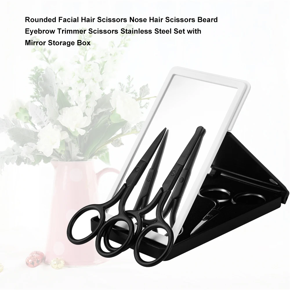 Round Facial Hair Scissors Nose Hair Scissors Beard Eyebrow Trimmer Scissors Stainless Steel Set with Mirror Storage Box
Round Facial Hair Scissors Nose Hair Scissors Beard Eyebrow Trimmer Scissors Stainless Steel Set with Mirror Storage Box