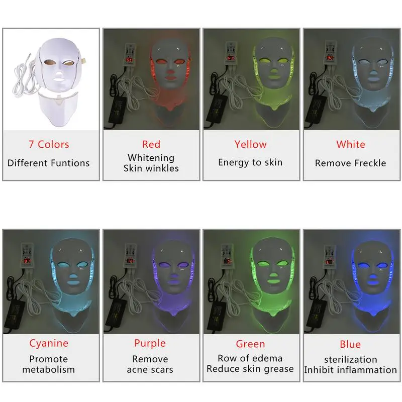 7 Colors LED Light Facial Mask Photorejuvenation Spectrum Light Mask Electronic Beauty Instrument With Neck Mask Set
7 Colors LED Light Facial Mask Photorejuvenation Spectrum Light Mask Electronic Beauty Instrument With Neck Mask Set