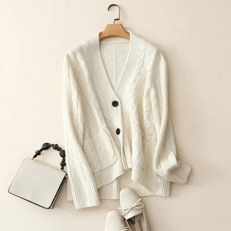white cashmere cardigan sweater