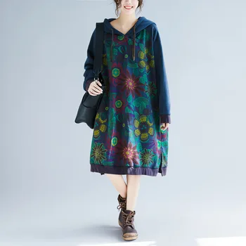 Thicken Baggy Pullovers Winter Plus Size print Hooded Dress Ladies Patchwork Bat Sleeve Oversize Dress Casual irregular Robe
Thicken Baggy Pullovers Winter Plus Size print Hooded Dress Ladies Patchwork Bat Sleeve Oversize Dress Casual irregular Robe