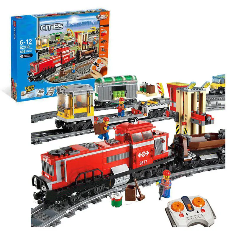 

Lepin 02039 Model building kits compatible with lego city RED CARGO TRAIN 3677 Building Brick Blocks RC Train 898 Pcs