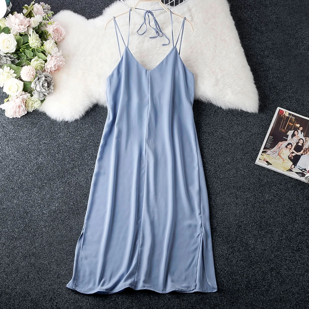 Fashion Good Quality V Neck Strap Dress Women Sleeveless Solid A Style Pullovers Vestidos Split Hem Midi Dress For Woman Dresses
Fashion Good Quality V Neck Strap Dress Women Sleeveless Solid A Style Pullovers Vestidos Split Hem Midi Dress For Woman Dresses