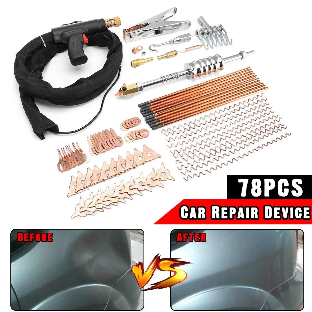 78pcs Car Repair Dent Puller Welder Kit Car Body Spot Dent Removal Device Stud Welding G u n Tool with 195cm Cable
78pcs Car Repair Dent Puller Welder Kit Car Body Spot Dent Removal Device Stud Welding G u n Tool with 195cm Cable