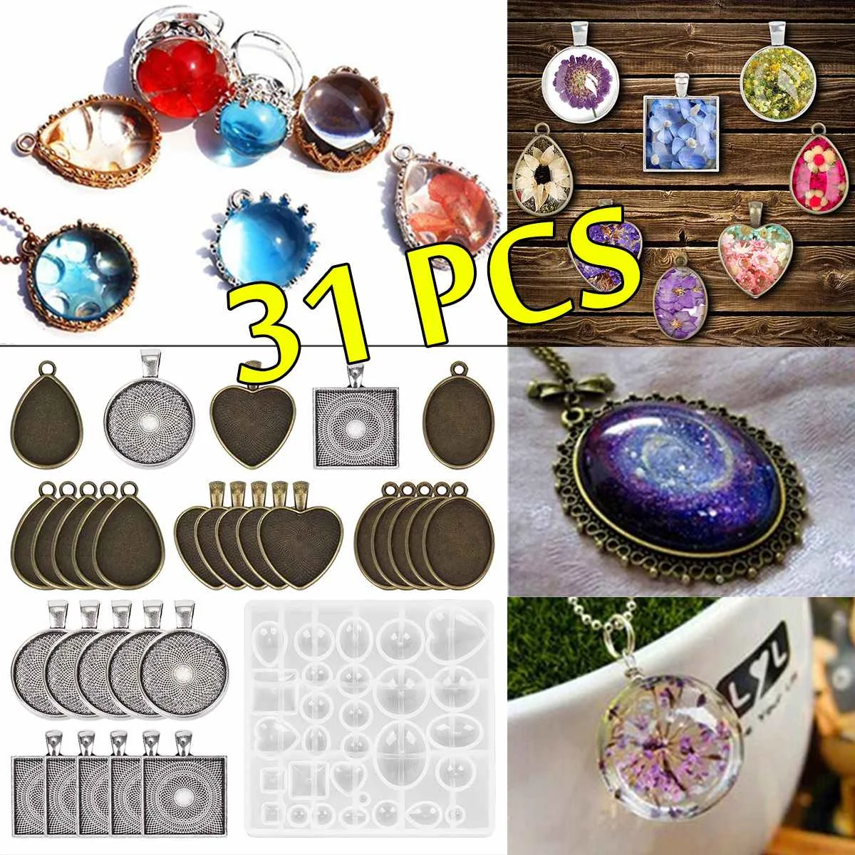 31pcs DIY Silicone Molds Bracelet Pendant Jewelry Casting Resin Jewelry Molds Set Crafting Pendant Earrings DIY Making Tool
31pcs DIY Silicone Molds Bracelet Pendant Jewelry Casting Resin Jewelry Molds Set Crafting Pendant Earrings DIY Making Tool
