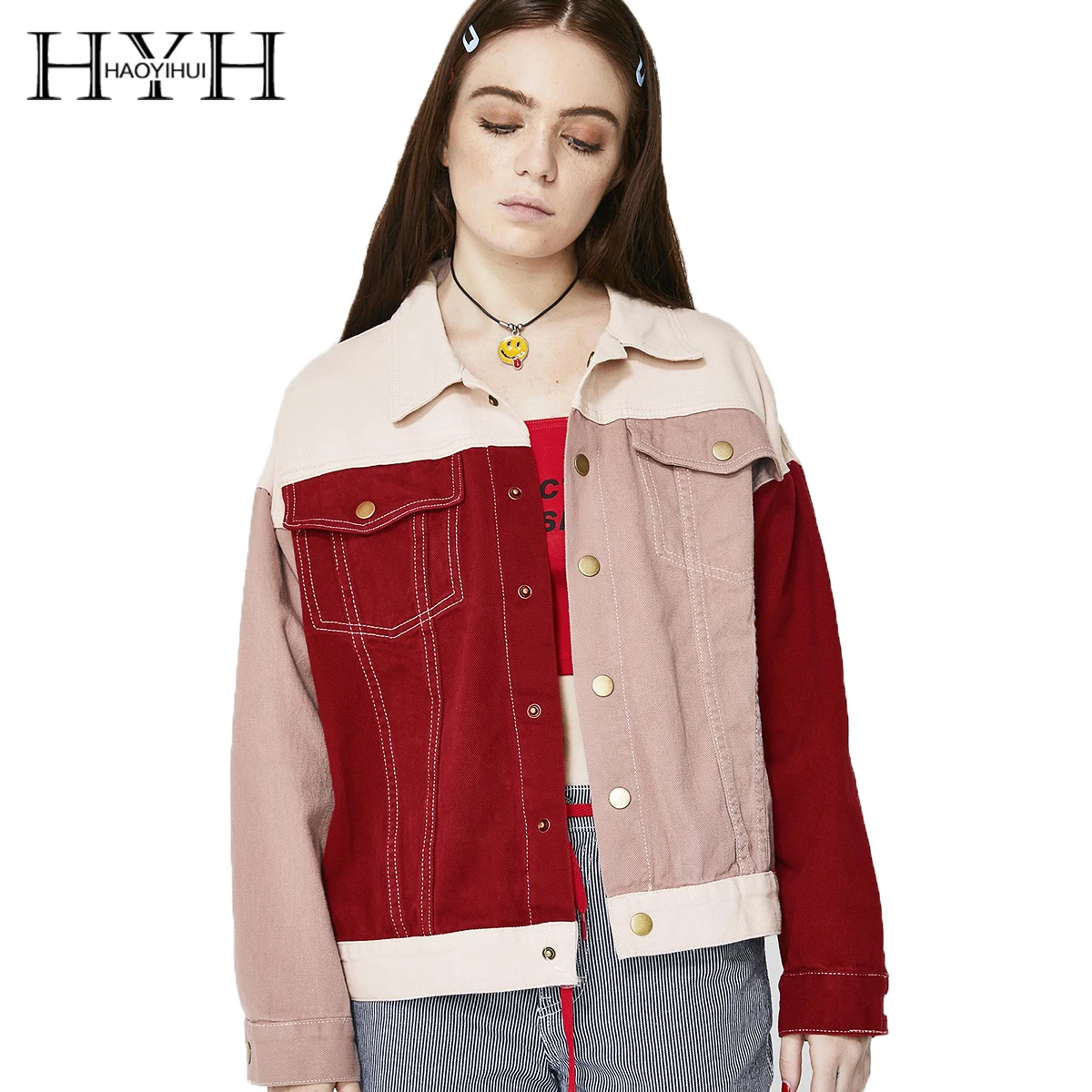HYH HAOYIHUI Winter Casual Long Sleeve Red Pink Spliced Natural Leisure Style Loose Simple jacket Women Warm Coat
HYH HAOYIHUI Winter Casual Long Sleeve Red Pink Spliced Natural Leisure Style Loose Simple jacket Women Warm Coat