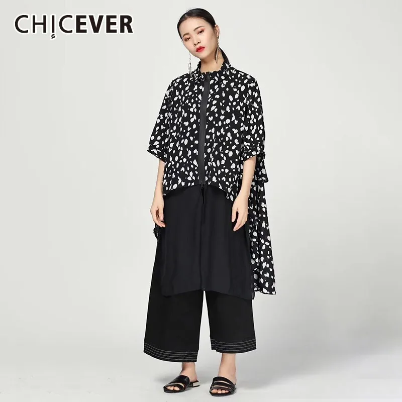 CHICEVER Spring Vintage Print Women Long Shirt Stand Collar Half Sleeve Irregular Ruffles Hem Loose Slim Female Blouse 2019 New
CHICEVER Spring Vintage Print Women Long Shirt Stand Collar Half Sleeve Irregular Ruffles Hem Loose Slim Female Blouse 2019 New