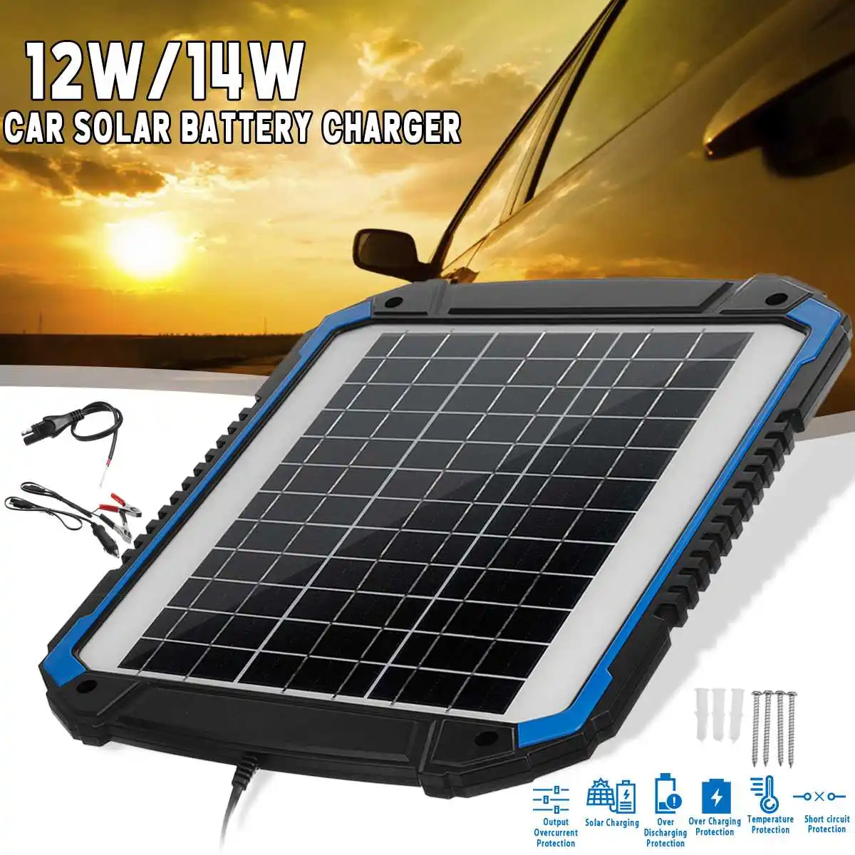 Solar Panel Trickle Battery Charger Maintainer 12/14W For Car Vehicle Charging Multifunction Protection 3m-Panel Cable Length
Solar Panel Trickle Battery Charger Maintainer 12/14W For Car Vehicle Charging Multifunction Protection 3m-Panel Cable Length