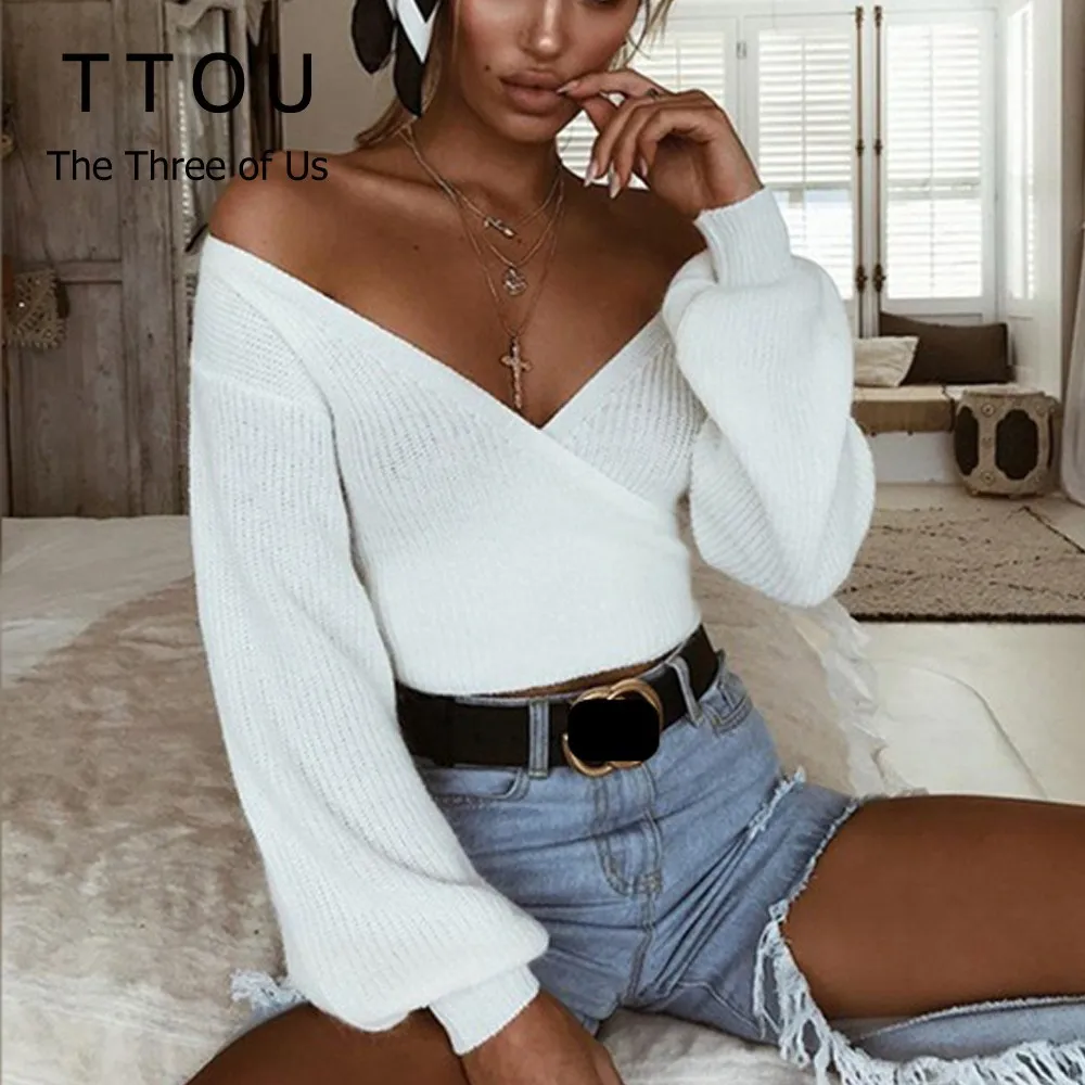 TTOU White V-neck Sweaters Women Autumn Back Bow Pullover Lantern Sleeve Sexy Slim Crop Tops Winter Knitted Sweater
TTOU White V-neck Sweaters Women Autumn Back Bow Pullover Lantern Sleeve Sexy Slim Crop Tops Winter Knitted Sweater