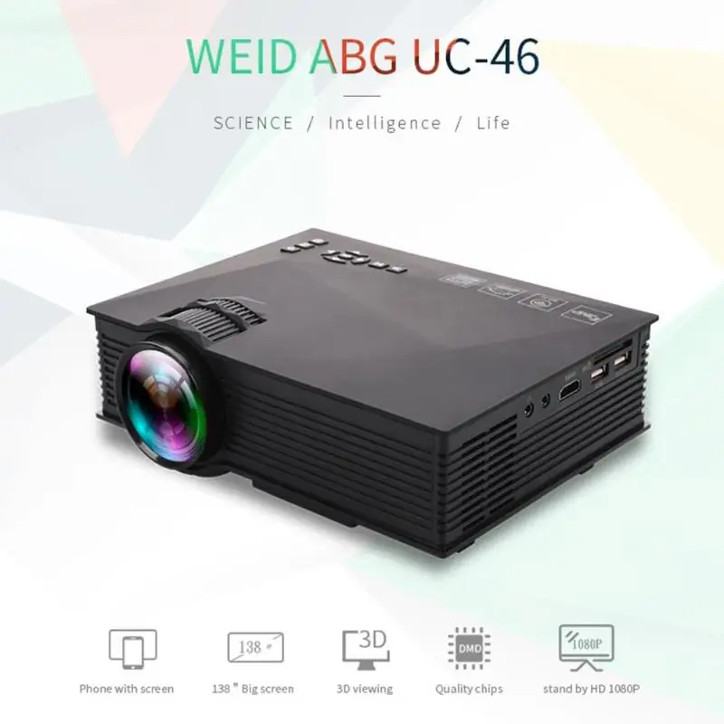 UC46 Plus Home Portable Mini Pico Projector 800x480 Video Projector Digital Multimedia LED Mini Pocket Projector Beamer
UC46 Plus Home Portable Mini Pico Projector 800x480 Video Projector Digital Multimedia LED Mini Pocket Projector Beamer