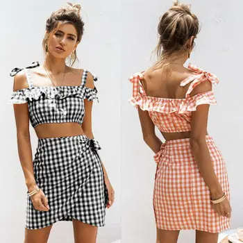 New Women Ladies Fashion Casual Summer 2PCS Plaid Outfits Set Off Shoulder Ruffles Top Plaid Skirt Party Outfits
New Women Ladies Fashion Casual Summer 2PCS Plaid Outfits Set Off Shoulder Ruffles Top Plaid Skirt Party Outfits