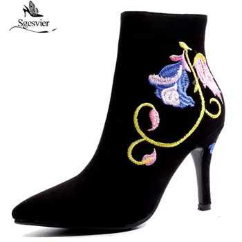 Sgesvier winter new flock embroider super high thin heels pointed toe fashion sexy party women sheos outside warm ankle booties
Sgesvier winter new flock embroider super high thin heels pointed toe fashion sexy party women sheos outside warm ankle booties