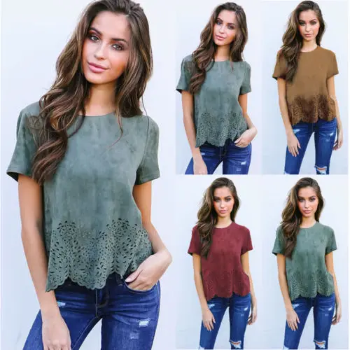 Women Summer Short Sleeve Blouse Tops Ladies Floral Solid Hollow Loose Casual Tee Top
Women Summer Short Sleeve Blouse Tops Ladies Floral Solid Hollow Loose Casual Tee Top
