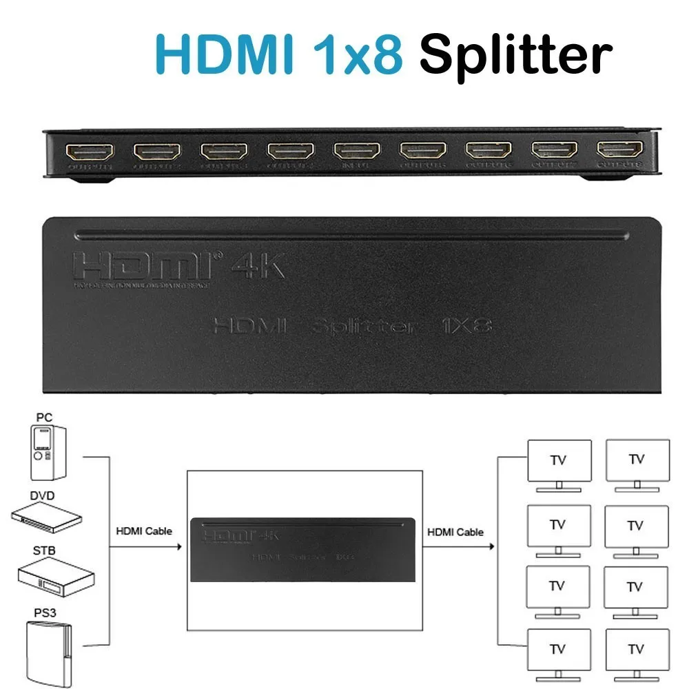 Mini 8 Port HDMI Splitter 1x8 HDMI Converter adapter Amplifier 1 to 8 displays Repeater 3D Full 4Kx2k 1080p for HDTV Xbox PS4
Mini 8 Port HDMI Splitter 1x8 HDMI Converter adapter Amplifier 1 to 8 displays Repeater 3D Full 4Kx2k 1080p for HDTV Xbox PS4