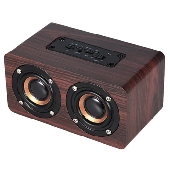 

W5 Red Wood Grain Bluetooth Speaker Bluetooth 4.2 Dual Louderspeakers Super Bass Subwoofer Hands-free with Mic 3.5mm AUX-IN