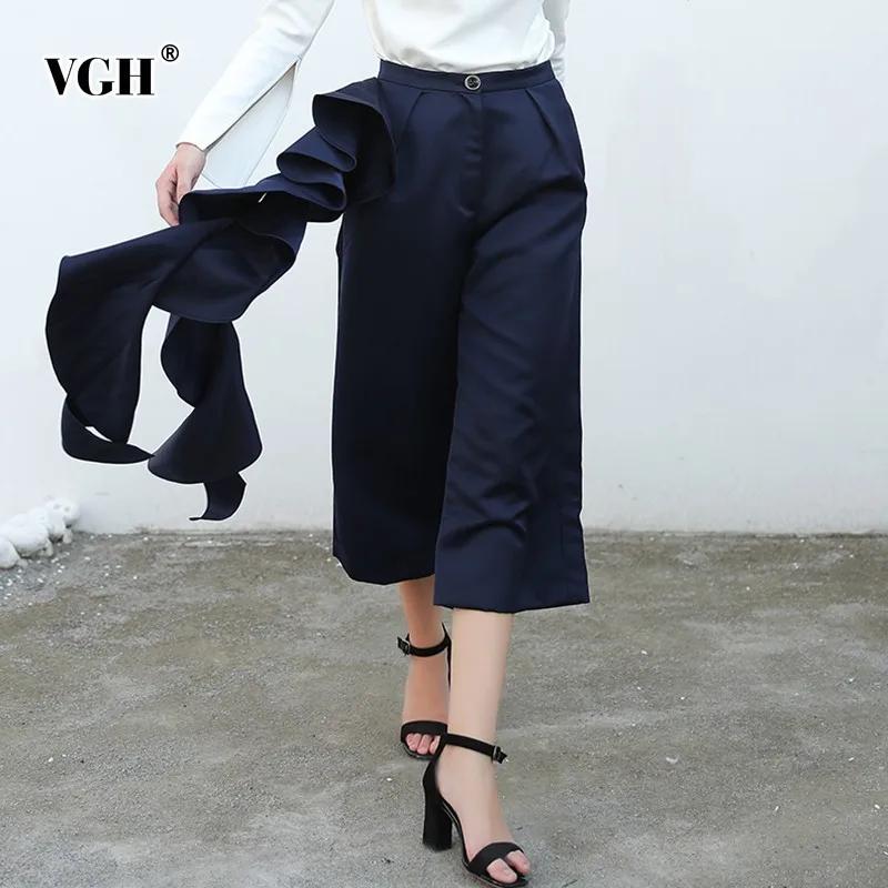 VGH Women's Pants High Waist Loose Zipper Button Pockets Ruffles Calf-length Wide Leg Pants 2019 Fashion New
VGH Women's Pants High Waist Loose Zipper Button Pockets Ruffles Calf-length Wide Leg Pants 2019 Fashion New