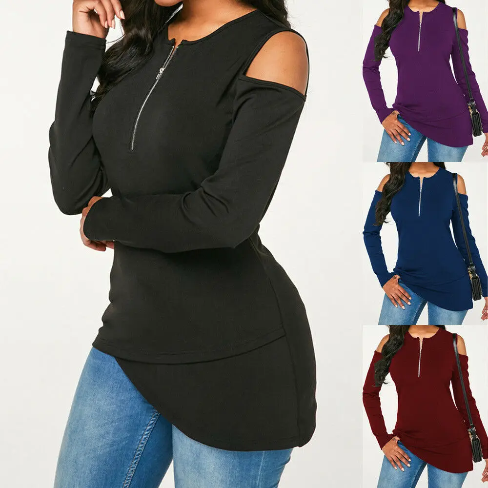 2019 Ladies Autumn Solid Zipper O-Neck T-Shirt Women Spring Casual Long Sleeve Cold Shoulder Tops
2019 Ladies Autumn Solid Zipper O-Neck T-Shirt Women Spring Casual Long Sleeve Cold Shoulder Tops