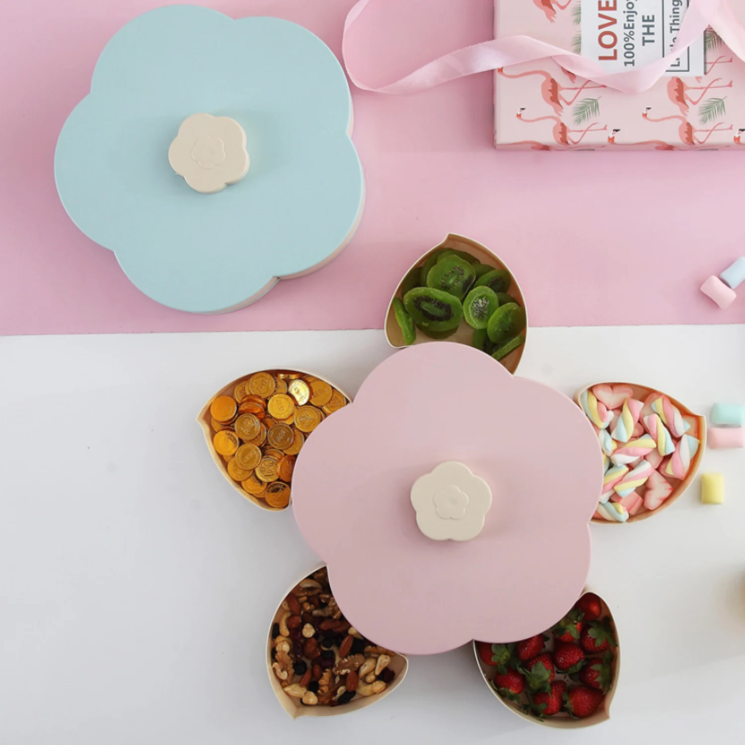 Behogar Cute Flower Petals Rotating Shape Multi Sectional Snack Serving Tray Bowl Box for Seeds Nuts Dry Fruits Candy Chocolate
Behogar Cute Flower Petals Rotating Shape Multi Sectional Snack Serving Tray Bowl Box for Seeds Nuts Dry Fruits Candy Chocolate