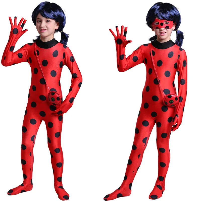 4Pcs Kids Girls Ladybug Cosplay Costume Lady Bug Red Wave Point Zentai Jumpsuit Girl wig For Halloween Carnival Party Costumes
4Pcs Kids Girls Ladybug Cosplay Costume Lady Bug Red Wave Point Zentai Jumpsuit Girl wig For Halloween Carnival Party Costumes