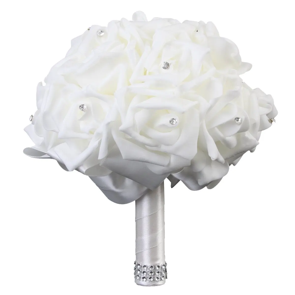 

Wedding Bouquet For Bridal Brides Romantic Rose Holding Flowers Pearls Hand Made (White)