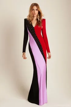 Women Long Sleeve V-Neck Floor Length Dress Top Quality Rayon Bandage Eyelet Fit and Flare Patchwork Elegant Evening Party Dress
Women Long Sleeve V-Neck Floor Length Dress Top Quality Rayon Bandage Eyelet Fit and Flare Patchwork Elegant Evening Party Dress