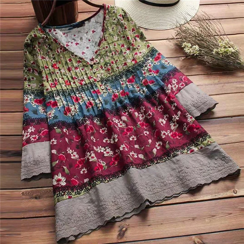 Autumn Women Boho Floral Printed V Neck 3/4 Sleeve Vintage Blouse Female Lace Patchwork Loose Casual Shirt Cotton Linen Top 2019
Autumn Women Boho Floral Printed V Neck 3/4 Sleeve Vintage Blouse Female Lace Patchwork Loose Casual Shirt Cotton Linen Top 2019