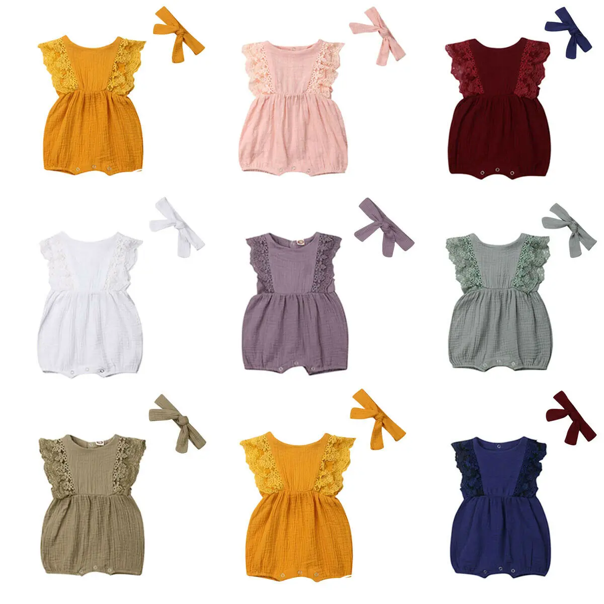 Baby Clothing 2019 Newborn Girls Lace Sleeveless Solid Color Cotton Romper Jumpsuit Headband 2PCS Outfits Summer Clothes
Baby Clothing 2019 Newborn Girls Lace Sleeveless Solid Color Cotton Romper Jumpsuit Headband 2PCS Outfits Summer Clothes